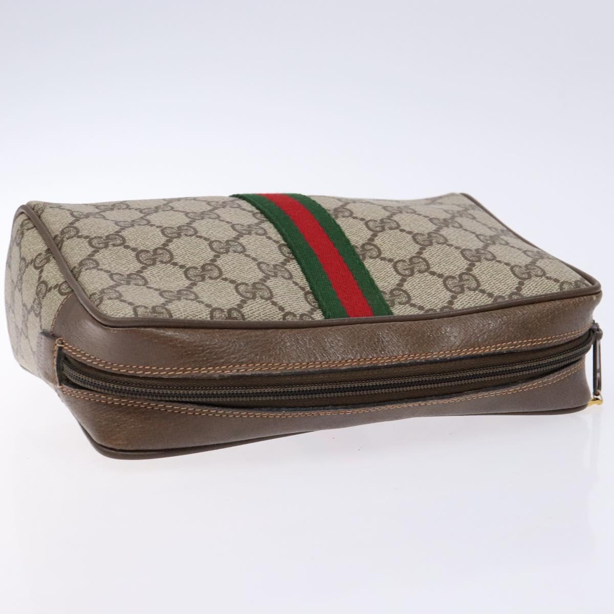 GUCCI GG Supreme Web Sherry Line Clutch Bag PVC Beige Gold Auth BA4726