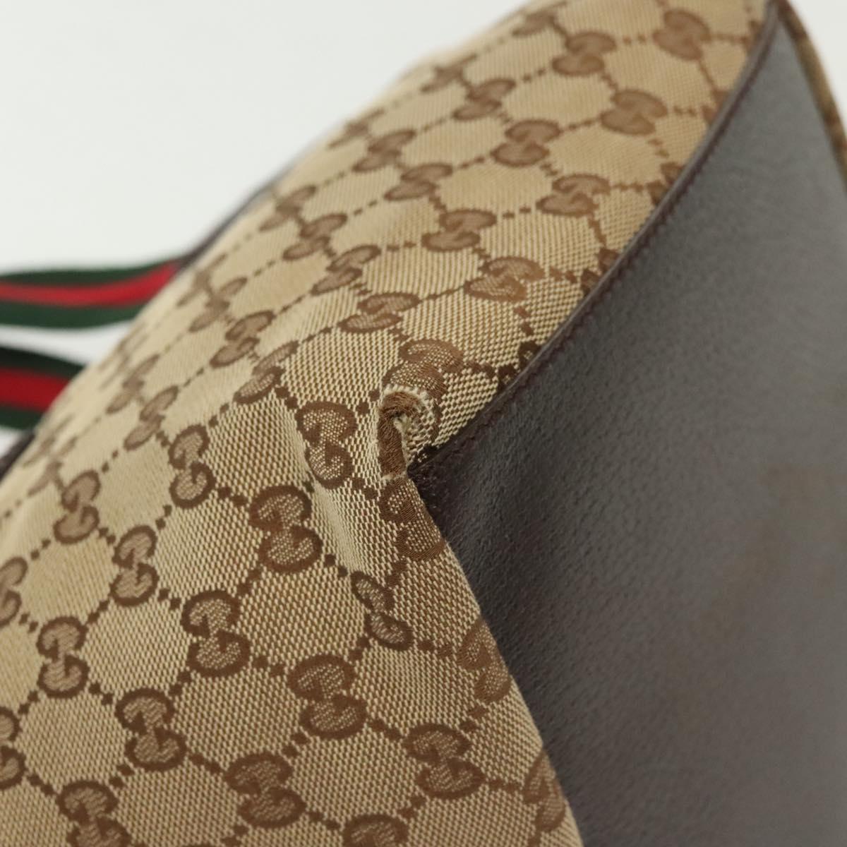 GUCCI GG Canvas Web Sherry Line Tote Bag Gold Beige 131228 Auth BA4742