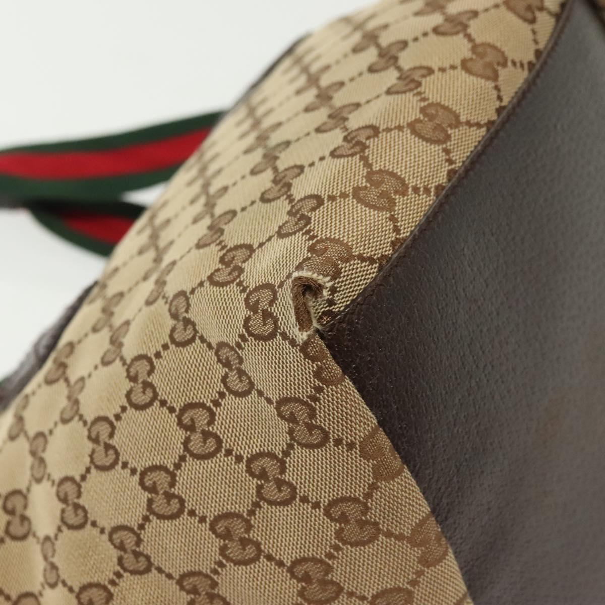 GUCCI GG Canvas Web Sherry Line Tote Bag Gold Beige 131228 Auth BA4742