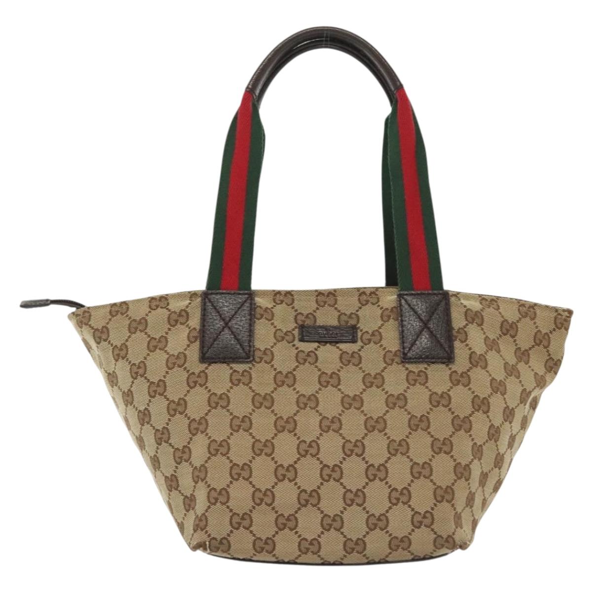 GUCCI GG Canvas Web Sherry Line Tote Bag Gold Beige 131228 Auth BA4742