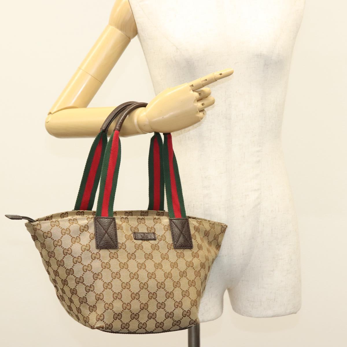GUCCI GG Canvas Web Sherry Line Tote Bag Gold Beige 131228 Auth BA4742