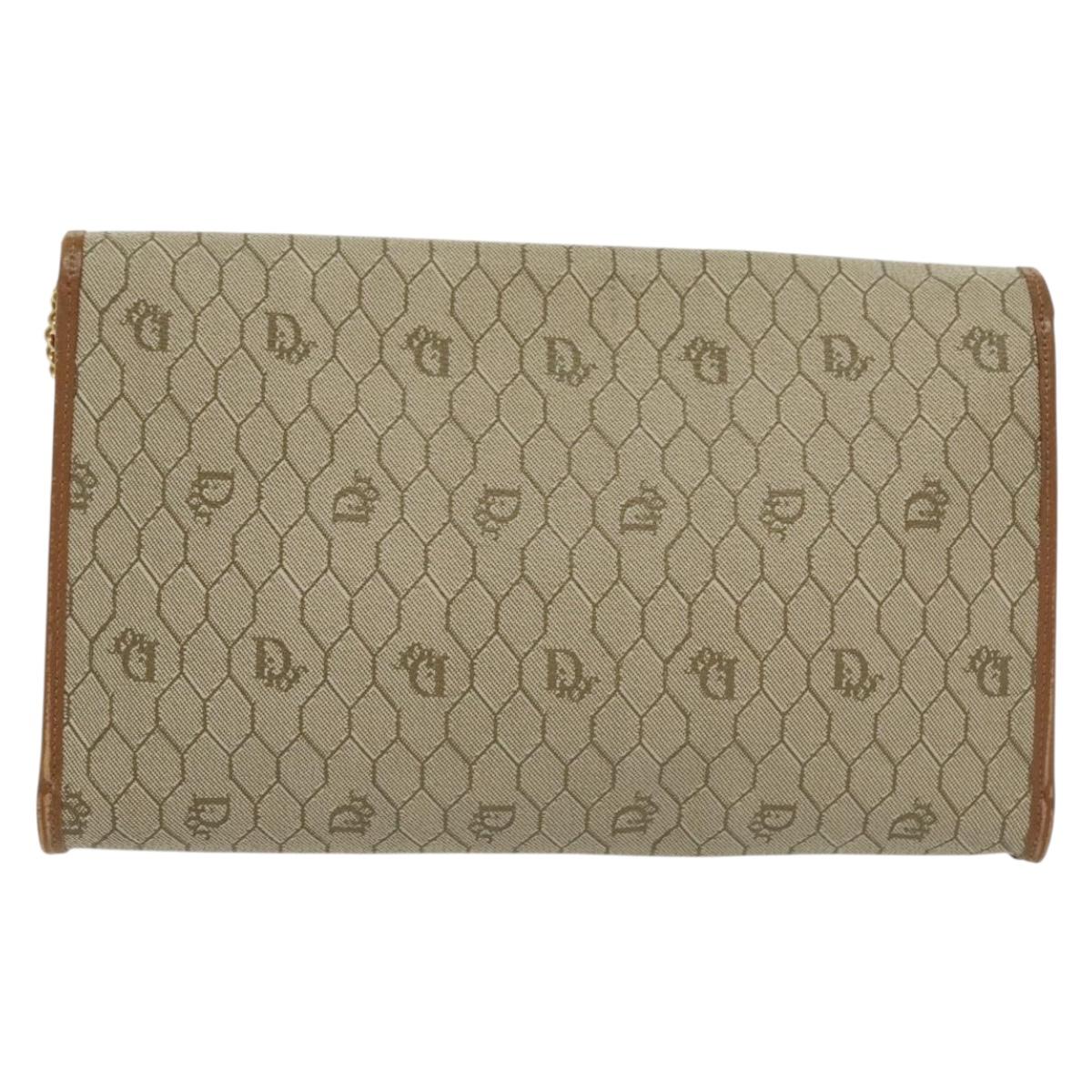 Christian Dior Honeycomb Canvas Chain Shoulder Bag PVC Beige Gold Auth BA4743