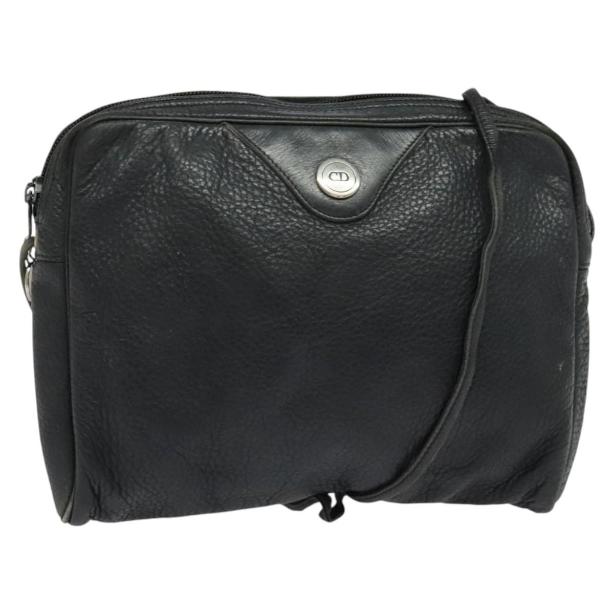 Christian Dior Shoulder Bag Leather Black Silver Auth BA4744