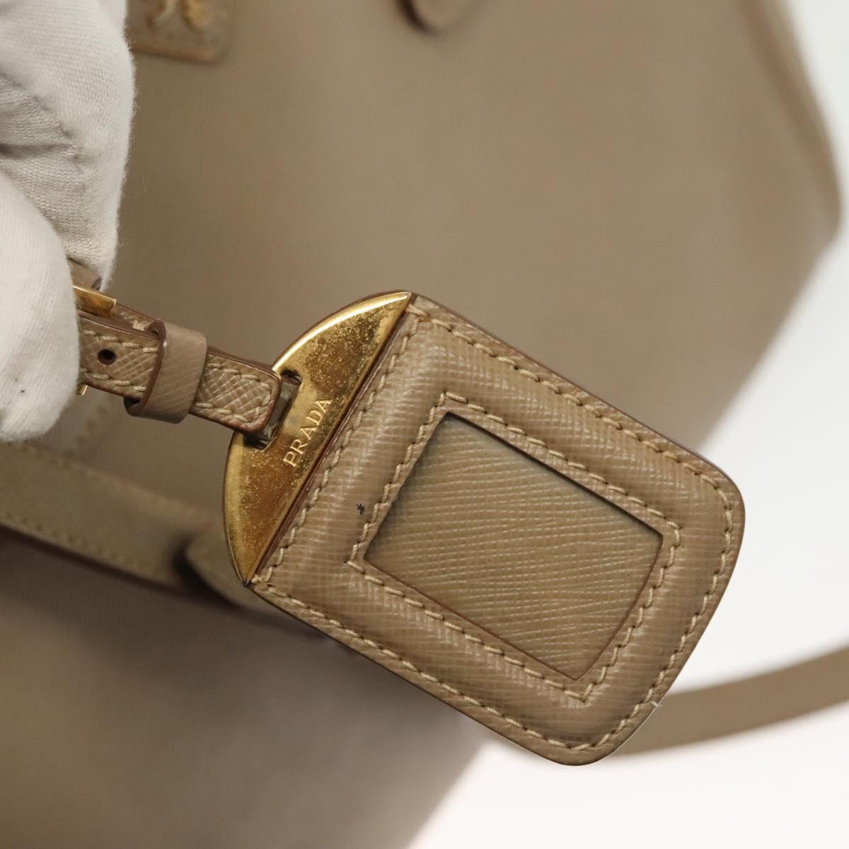 PRADA Hand Bag Safiano Leather 2way Beige Gold Auth BA4750