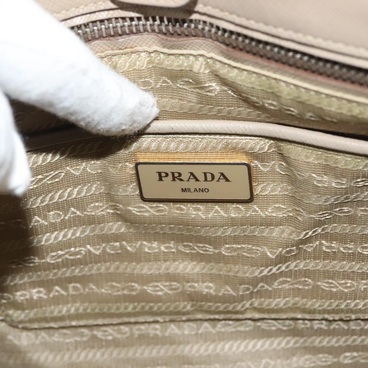 PRADA Hand Bag Safiano Leather 2way Beige Gold Auth BA4750