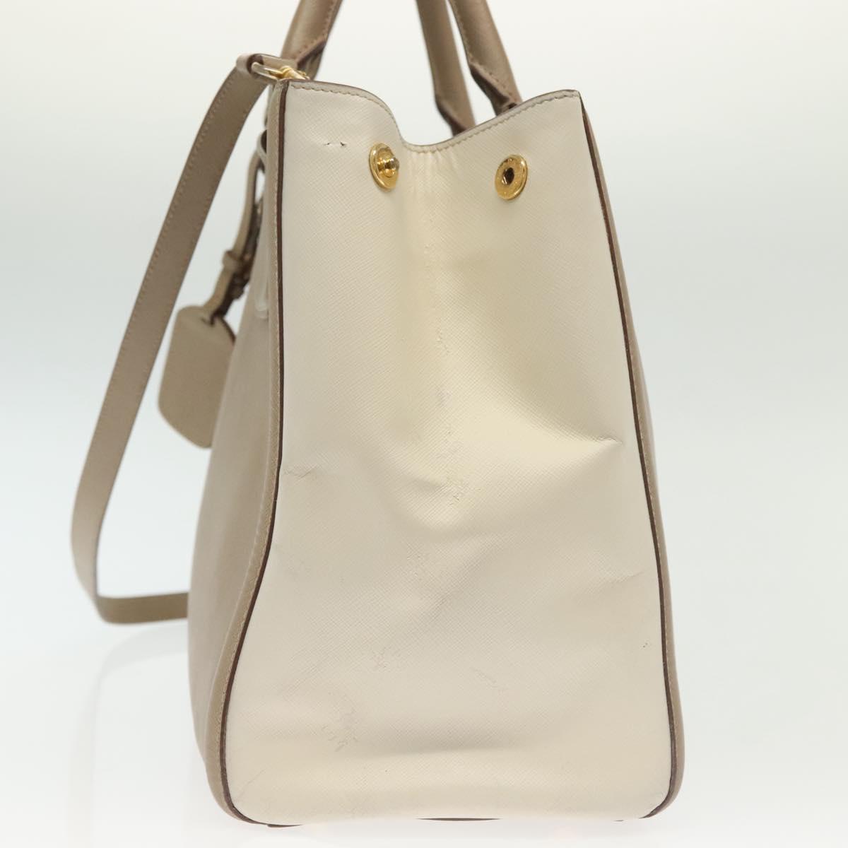 PRADA Hand Bag Safiano Leather 2way Beige Gold Auth BA4750