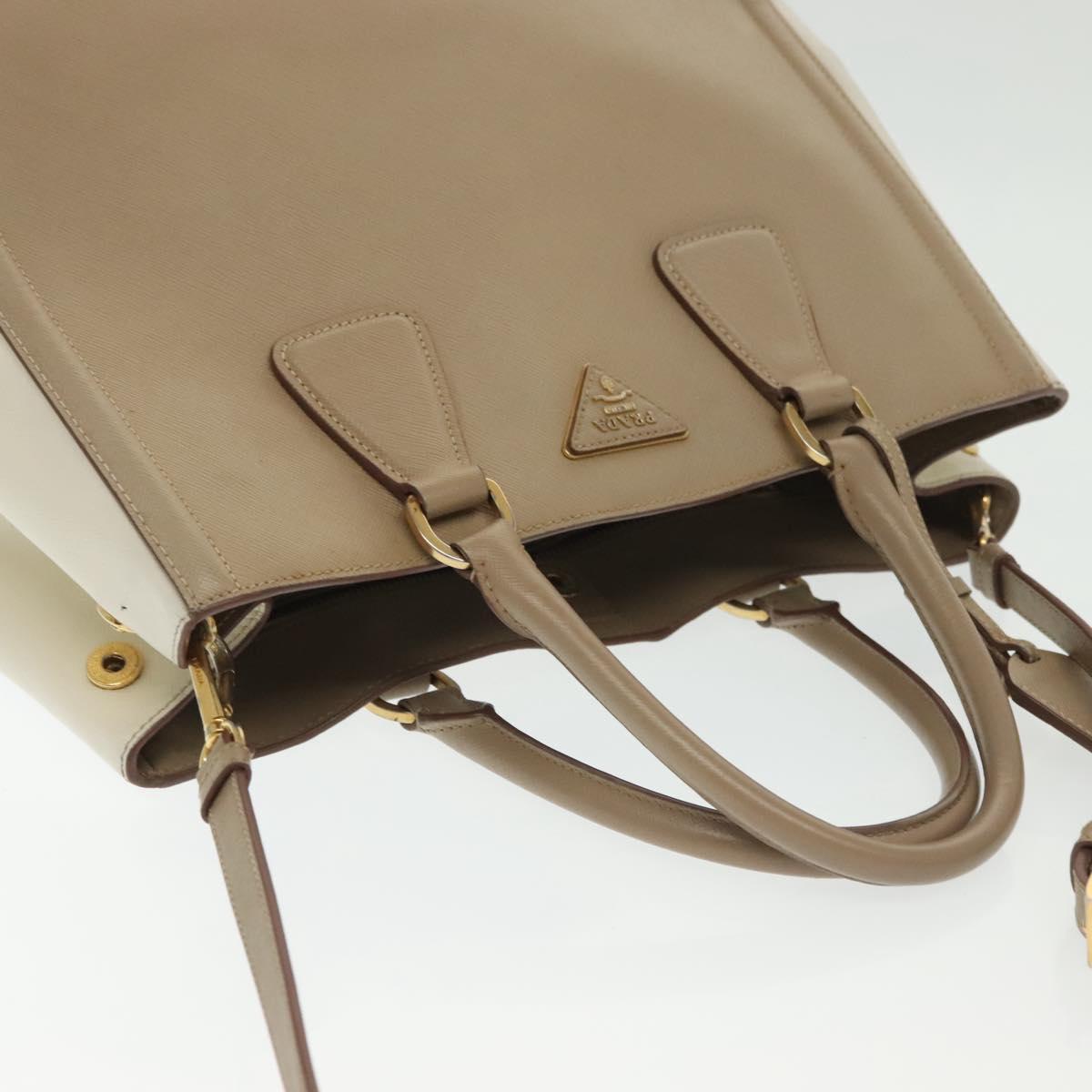 PRADA Hand Bag Safiano Leather 2way Beige Gold Auth BA4750