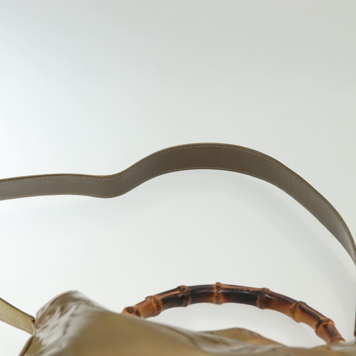 GUCCI Bamboo Hand Bag Patent leather 2way Beige Gold 001 1014 1638 0 Auth BA4761