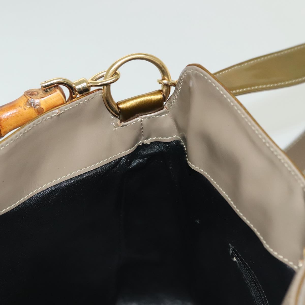 GUCCI Bamboo Hand Bag Patent leather 2way Beige Gold 001 1014 1638 0 Auth BA4761