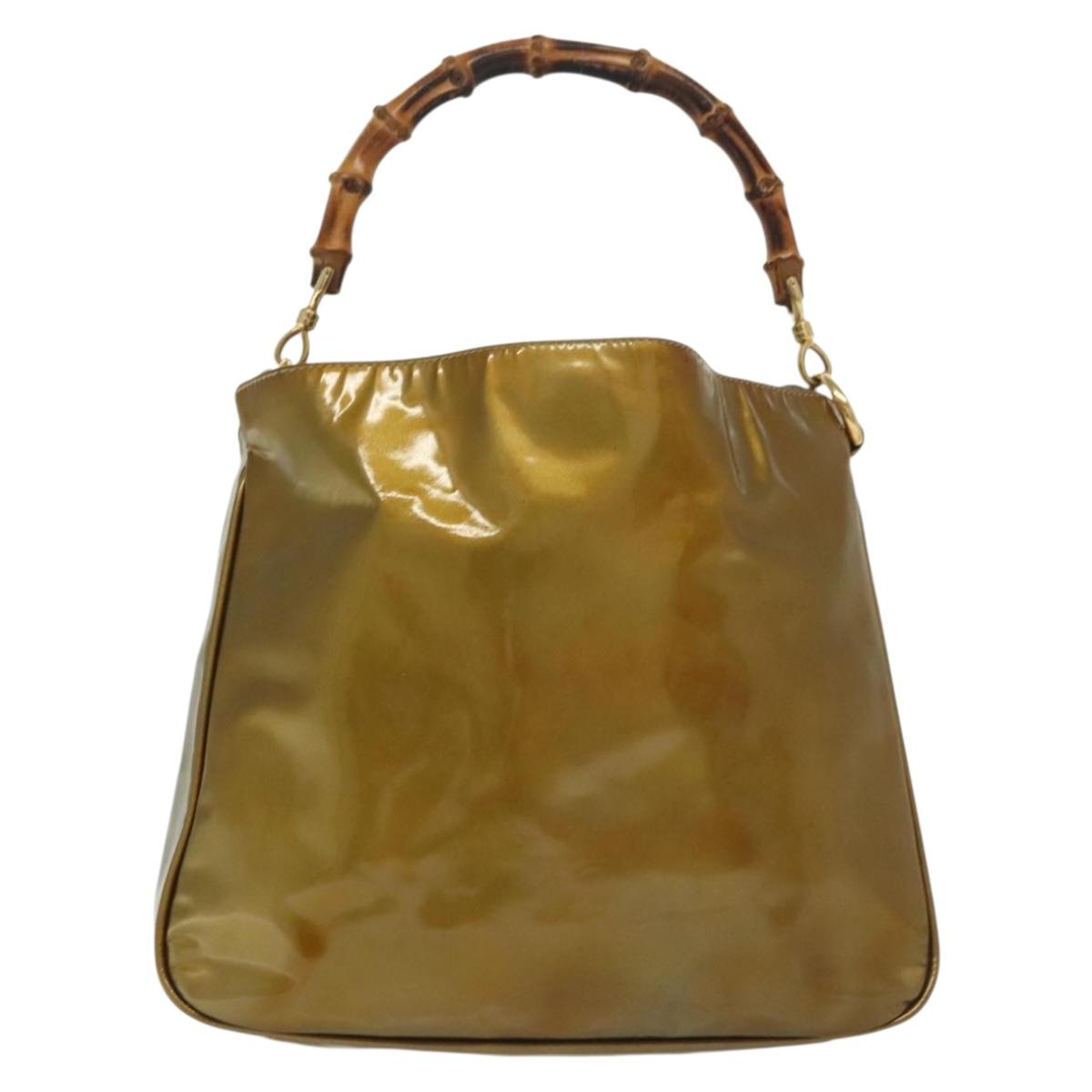 GUCCI Bamboo Hand Bag Patent leather 2way Beige Gold 001 1014 1638 0 Auth BA4761