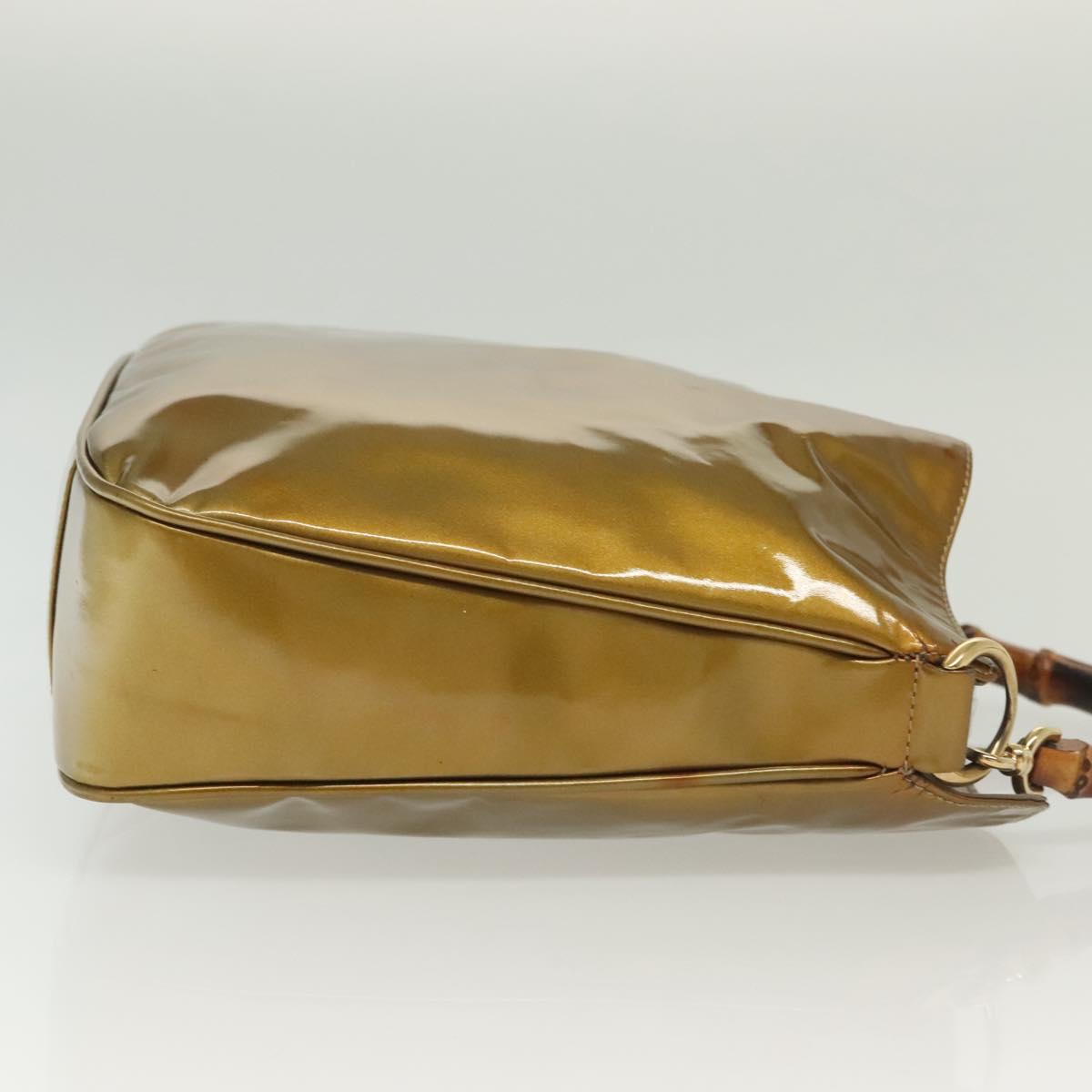 GUCCI Bamboo Hand Bag Patent leather 2way Beige Gold 001 1014 1638 0 Auth BA4761