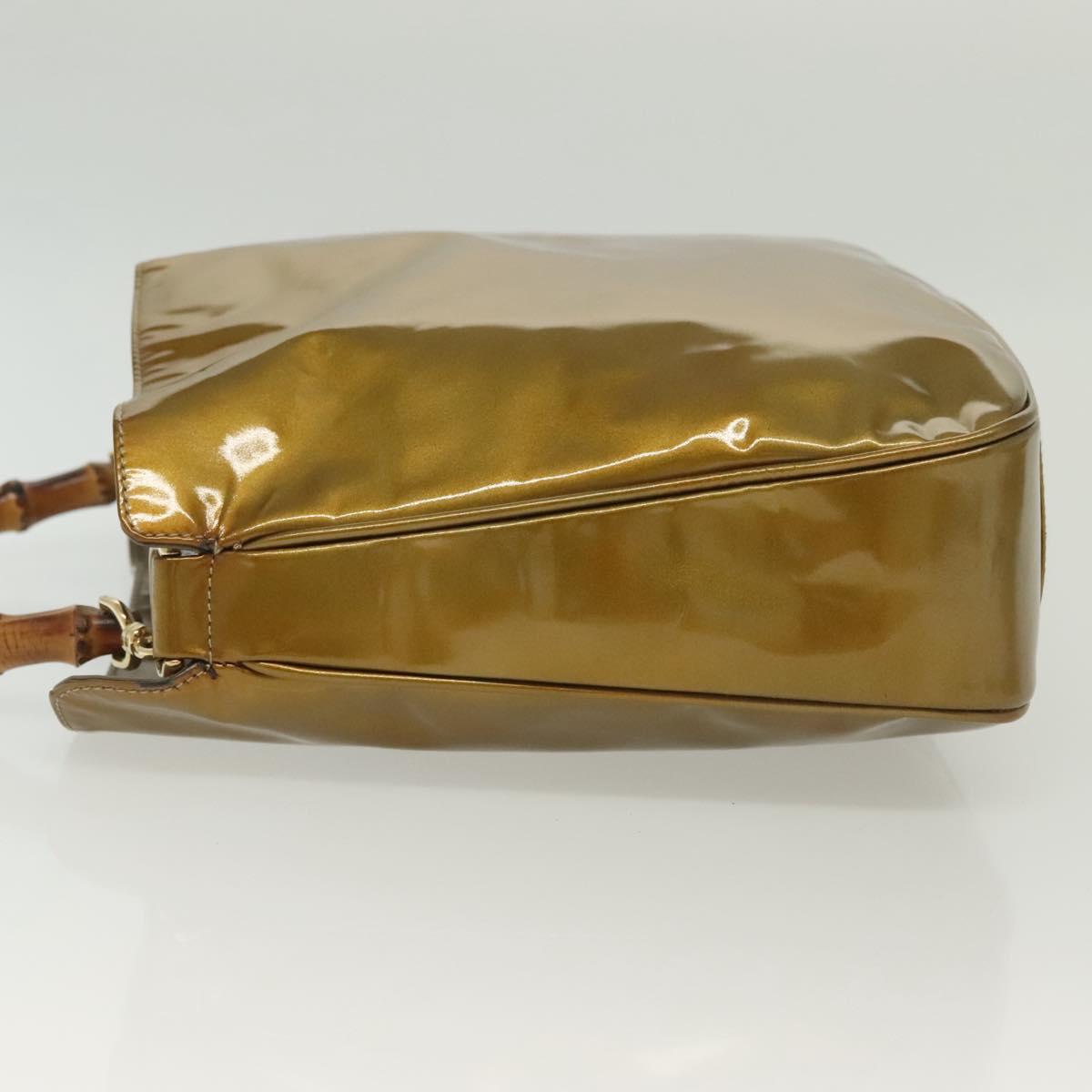 GUCCI Bamboo Hand Bag Patent leather 2way Beige Gold 001 1014 1638 0 Auth BA4761