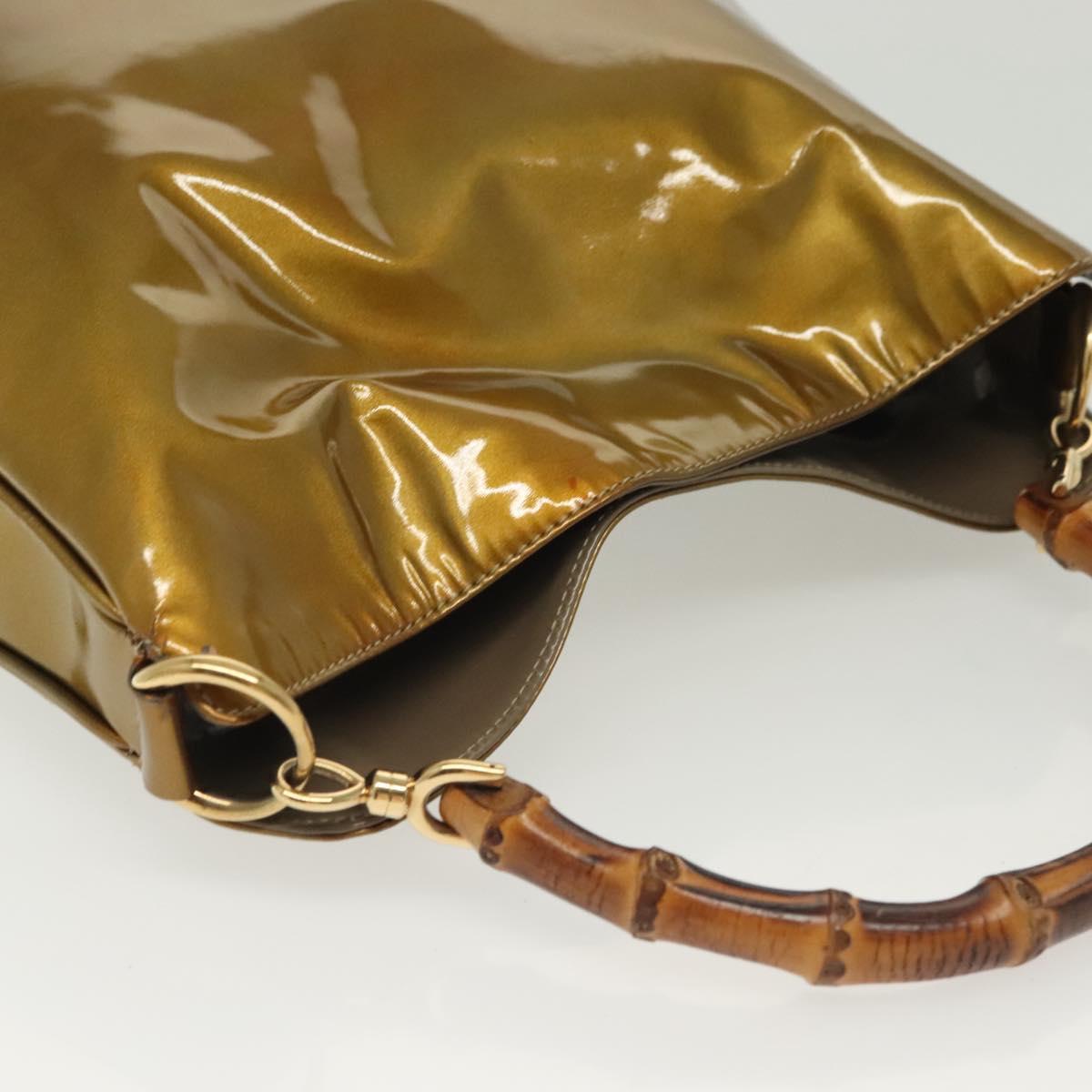 GUCCI Bamboo Hand Bag Patent leather 2way Beige Gold 001 1014 1638 0 Auth BA4761