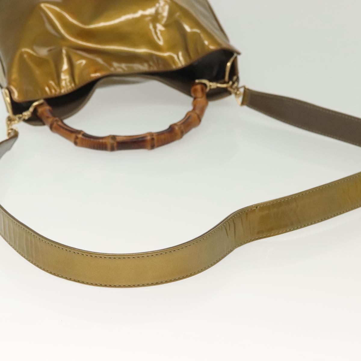 GUCCI Bamboo Hand Bag Patent leather 2way Beige Gold 001 1014 1638 0 Auth BA4761