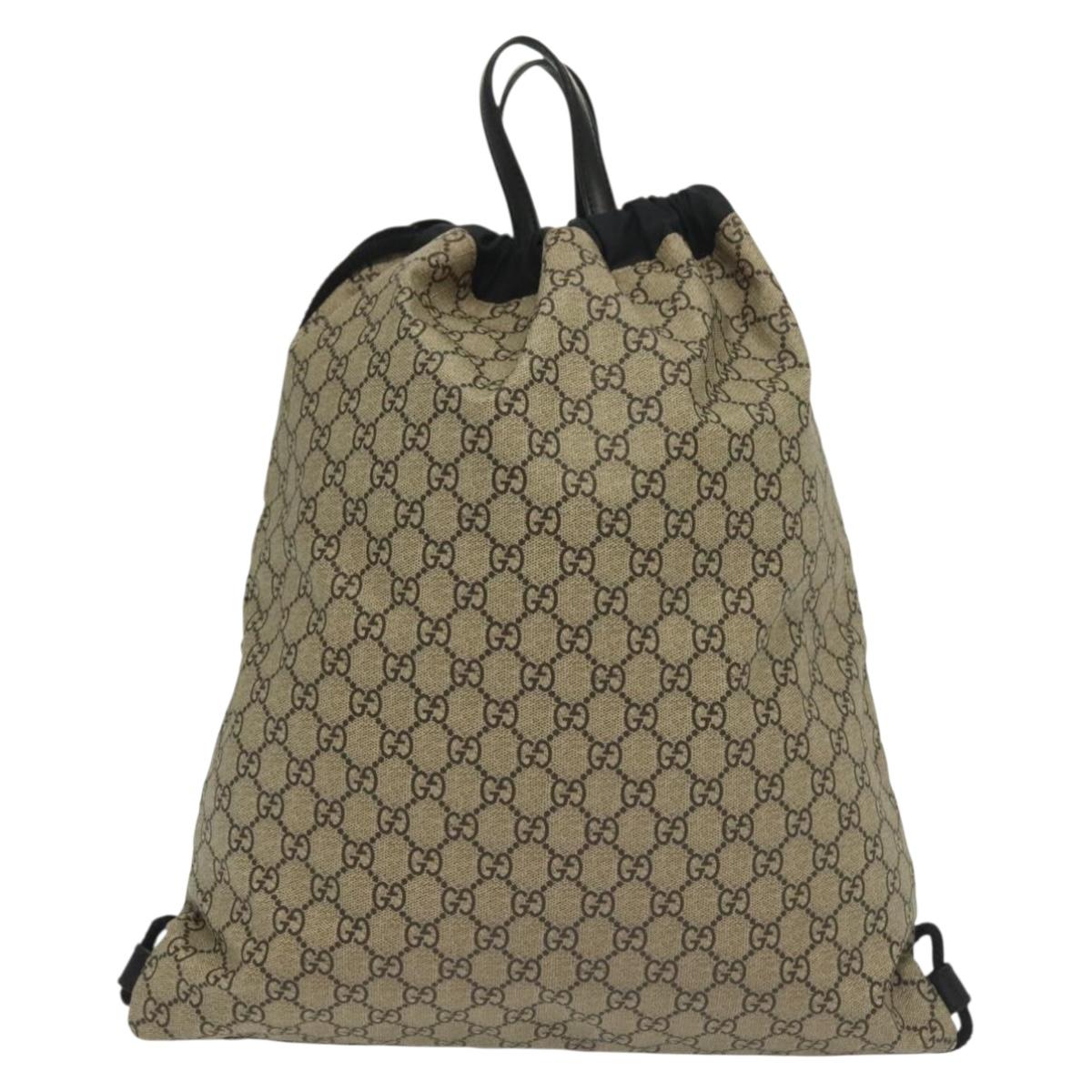 GUCCI GG Supreme Drawstring Backpack PVC Beige 473872 Auth BA4762