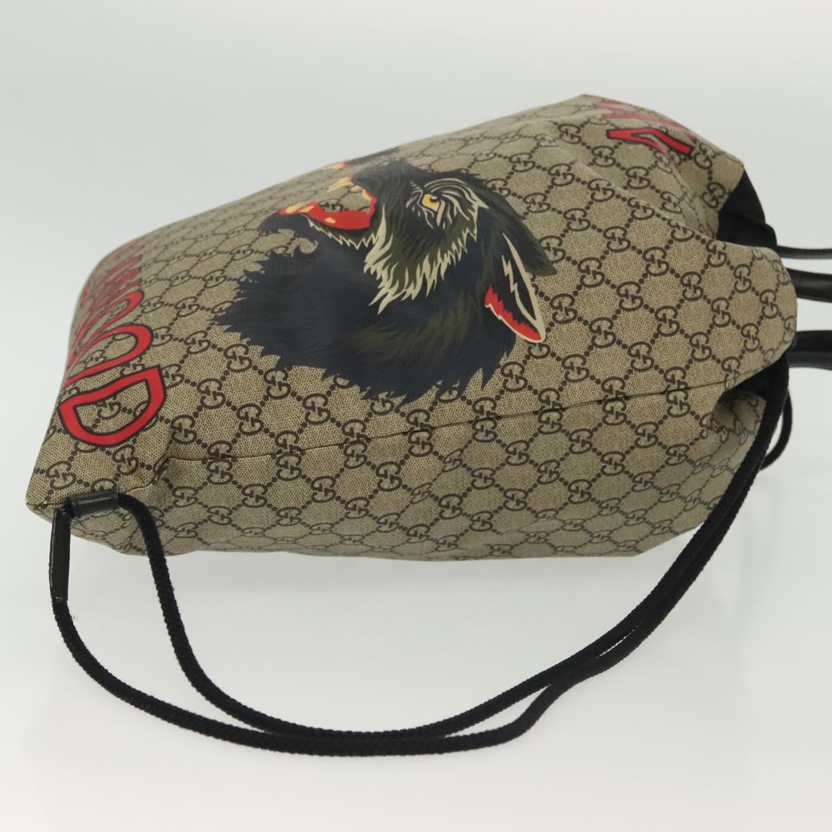 GUCCI GG Supreme Drawstring Backpack PVC Beige 473872 Auth BA4762