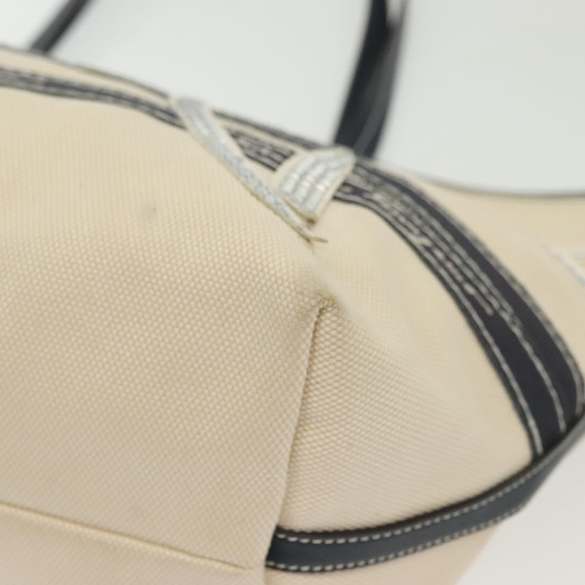 Salvatore Ferragamo Vala Vala Tote Bag Canvas Beige Navy Silver Auth BA4763