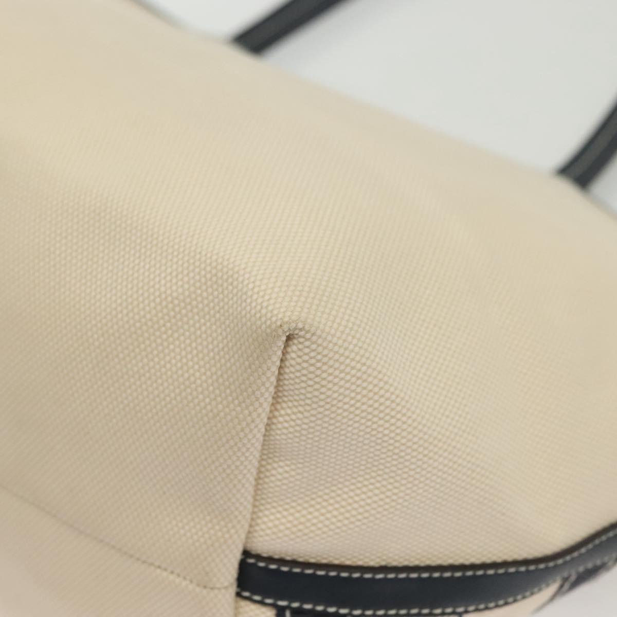 Salvatore Ferragamo Vala Vala Tote Bag Canvas Beige Navy Silver Auth BA4763