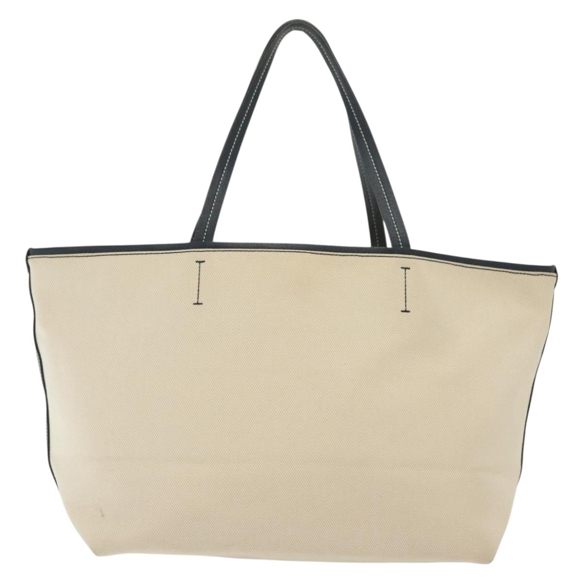Salvatore Ferragamo Vala Vala Tote Bag Canvas Beige Navy Silver Auth BA4763