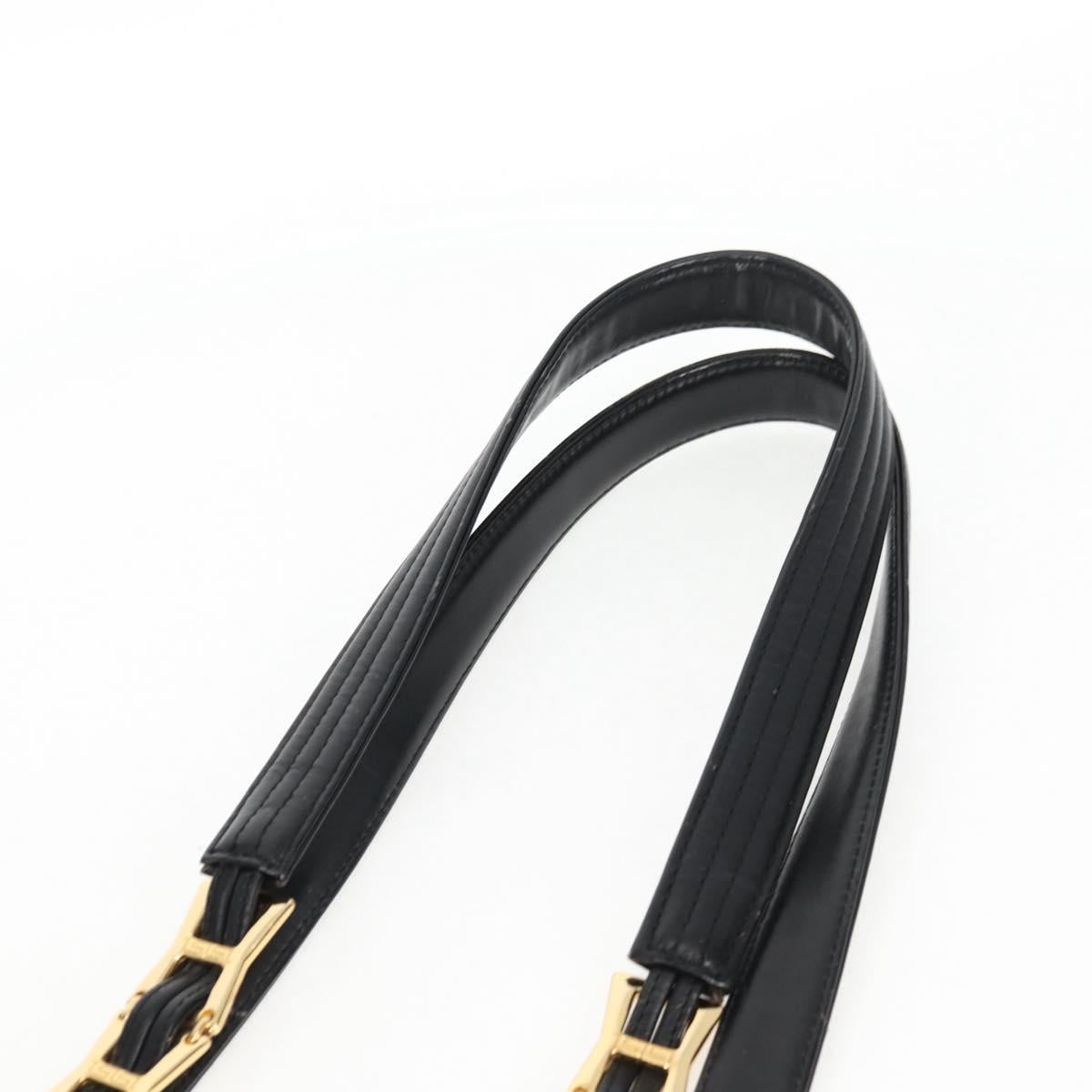 VERSACE Chain Shoulder Bag Nylon Black Gold Auth BA4795