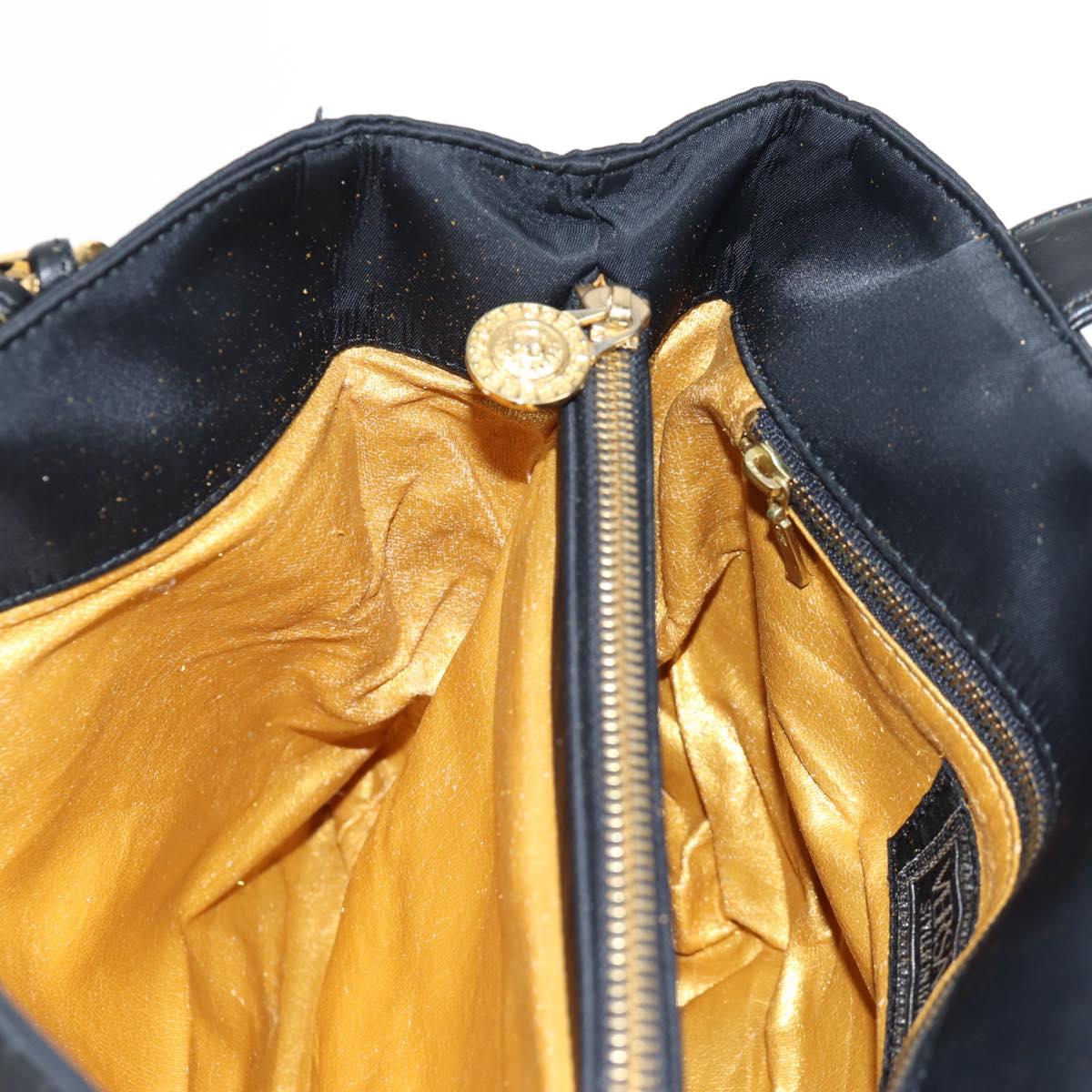 VERSACE Chain Shoulder Bag Nylon Black Gold Auth BA4795
