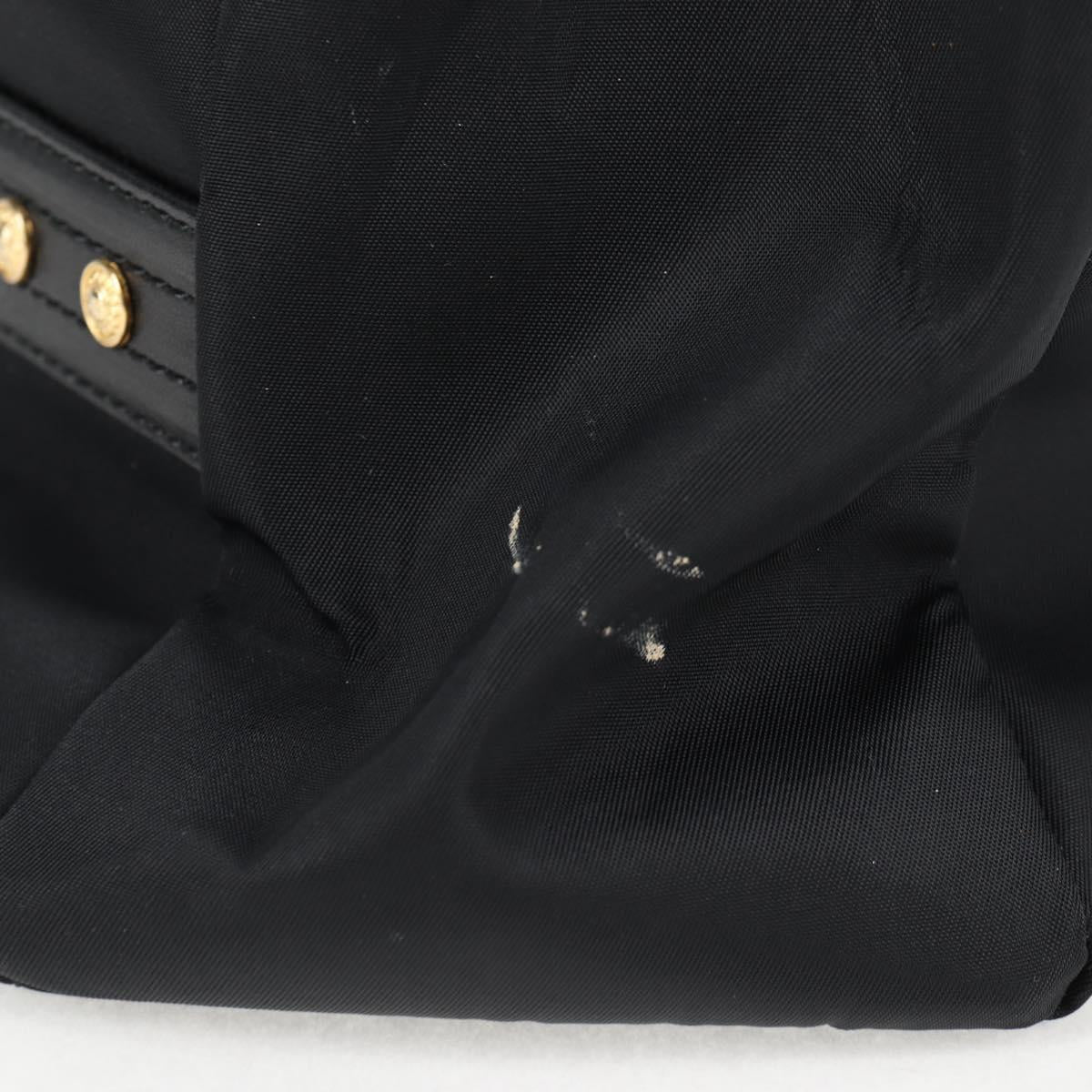 VERSACE Chain Shoulder Bag Nylon Black Gold Auth BA4795
