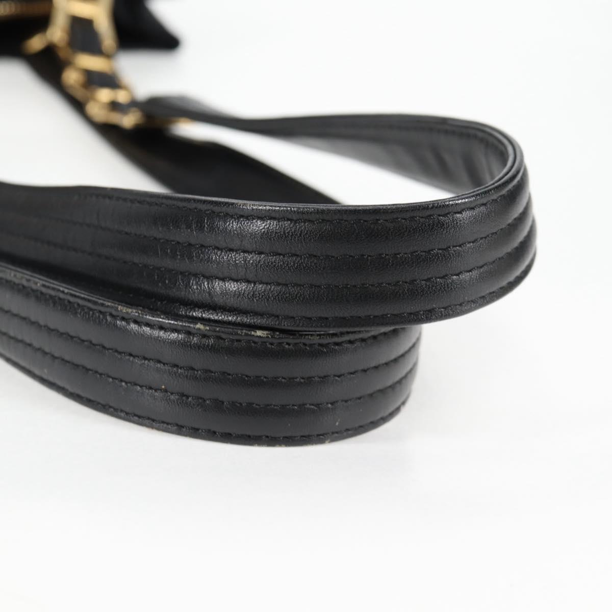 VERSACE Chain Shoulder Bag Nylon Black Gold Auth BA4795