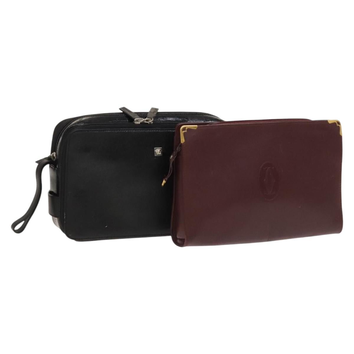 Gianni Versace Cartier Clutch Bag Leather 2Set Black Bordeaux Auth BA4804