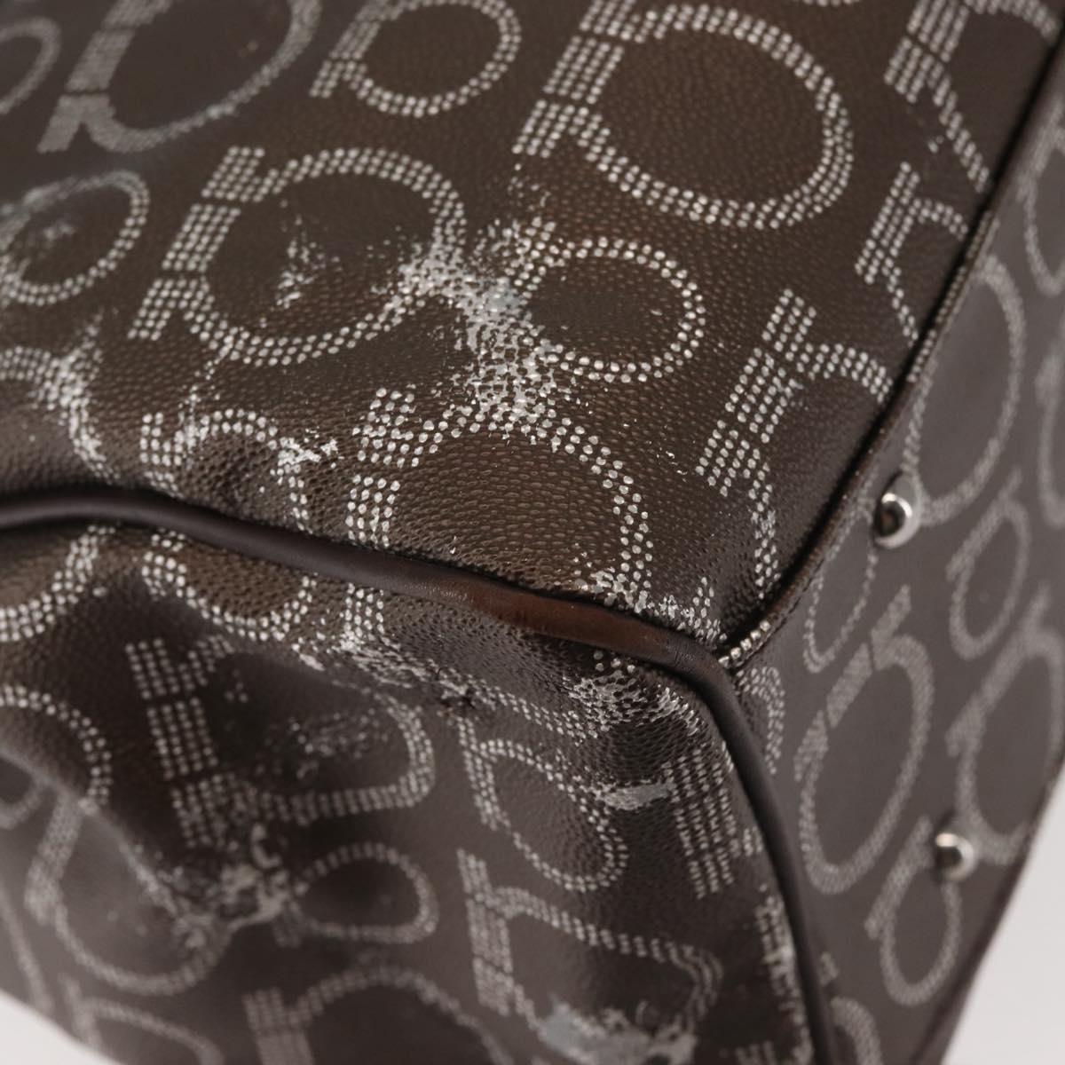 Salvatore Ferragamo Shoulder Bag PVC Leather Dark Brown Silver Auth BA4805