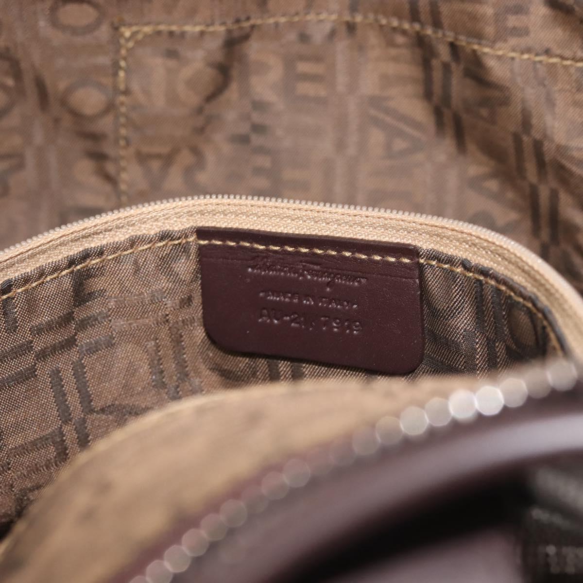 Salvatore Ferragamo Shoulder Bag PVC Leather Dark Brown Silver Auth BA4805