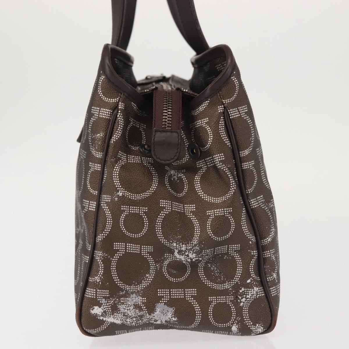 Salvatore Ferragamo Shoulder Bag PVC Leather Dark Brown Silver Auth BA4805