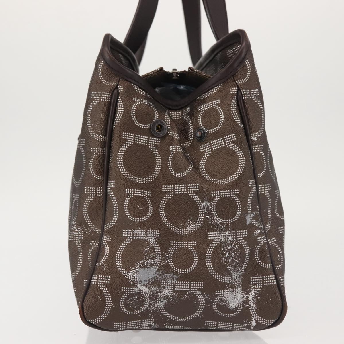 Salvatore Ferragamo Shoulder Bag PVC Leather Dark Brown Silver Auth BA4805
