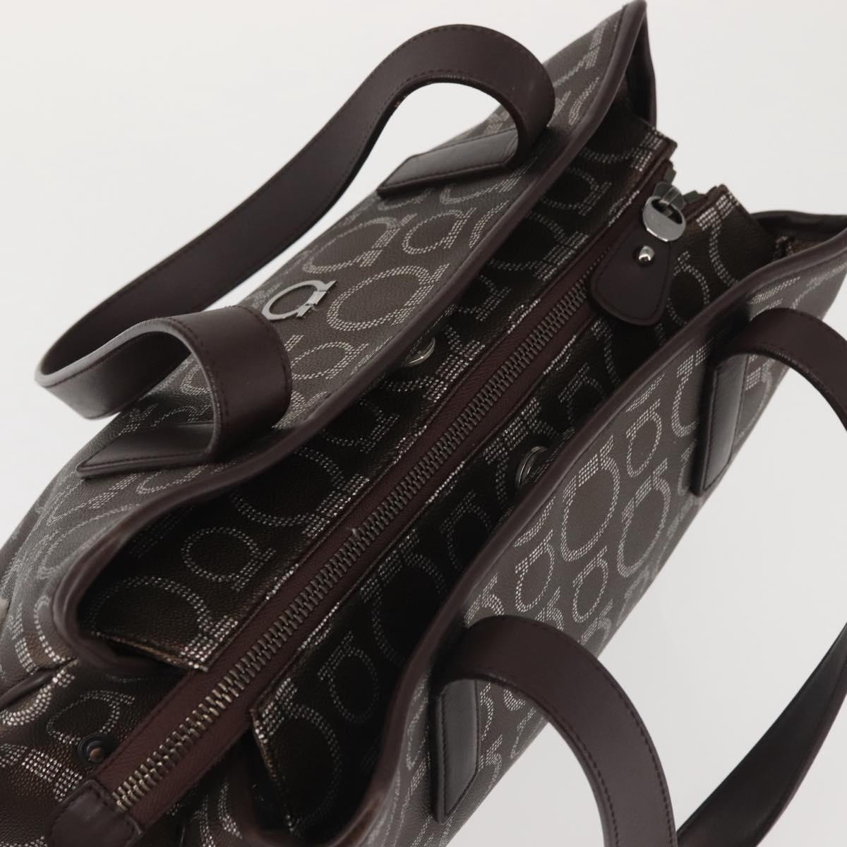 Salvatore Ferragamo Shoulder Bag PVC Leather Dark Brown Silver Auth BA4805