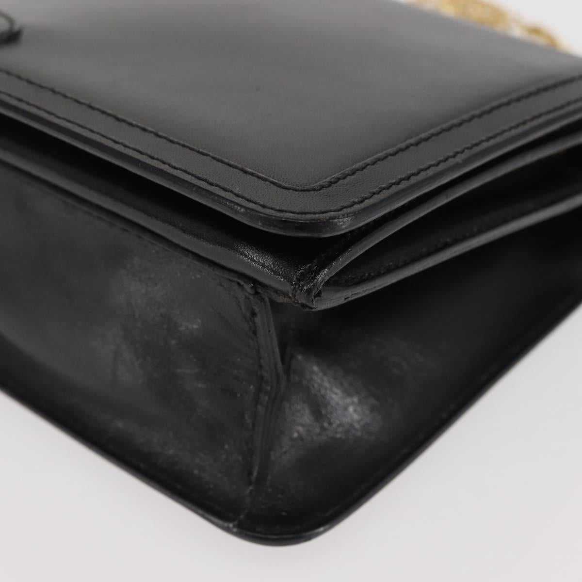 BALLY Wallet Chain Shoulder Bag Leather Black Gold Auth BA4808