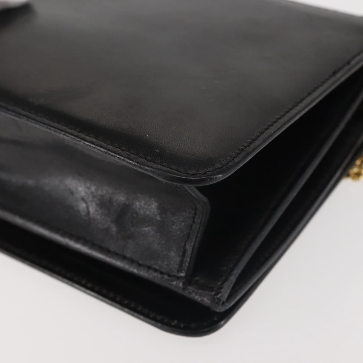 BALLY Wallet Chain Shoulder Bag Leather Black Gold Auth BA4808