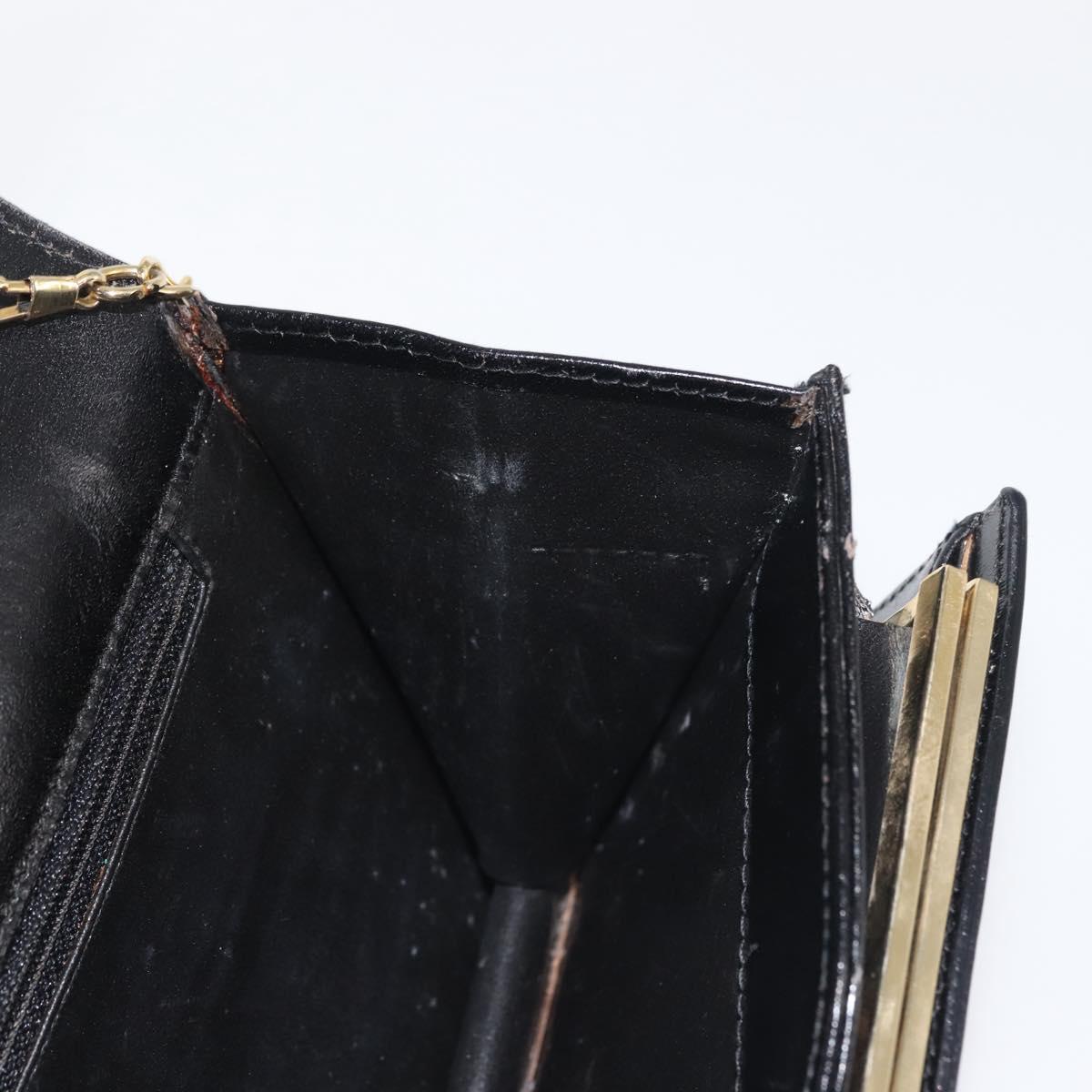 BALLY Wallet Chain Shoulder Bag Leather Black Gold Auth BA4808