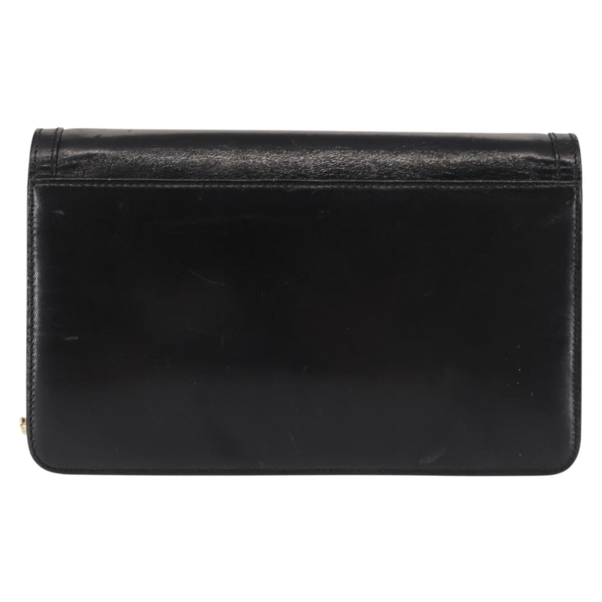 BALLY Wallet Chain Shoulder Bag Leather Black Gold Auth BA4808