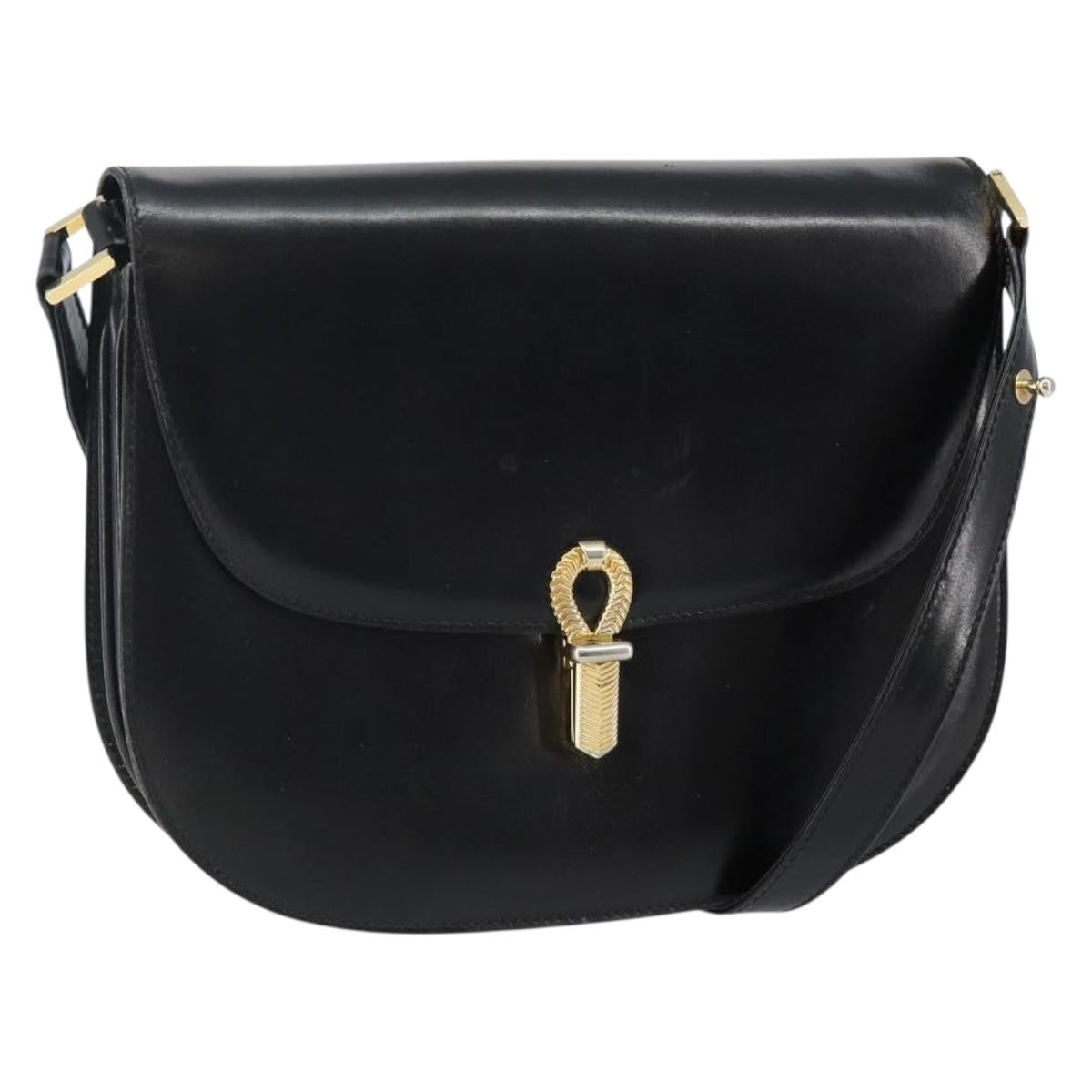 BALLY Shoulder Bag Leather Black Gold Auth BA4809