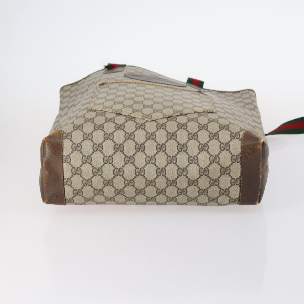 GUCCI GG Supreme Bamboo Shoulder Bag PVC 3Set Beige Black Auth BA4818