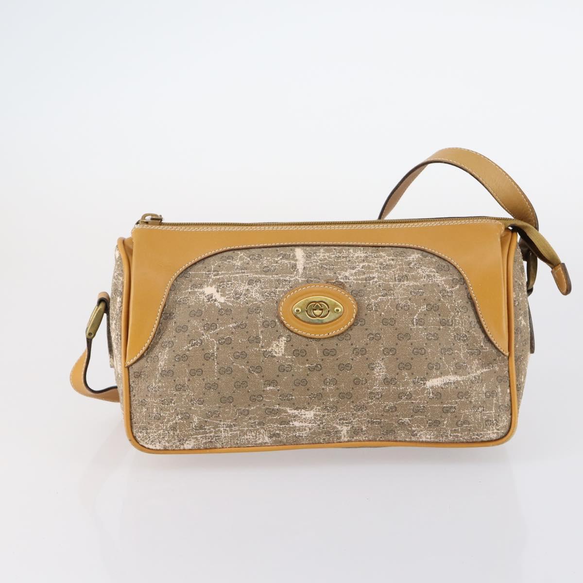 GUCCI GG Supreme Bamboo Shoulder Bag PVC 3Set Beige Black Auth BA4818