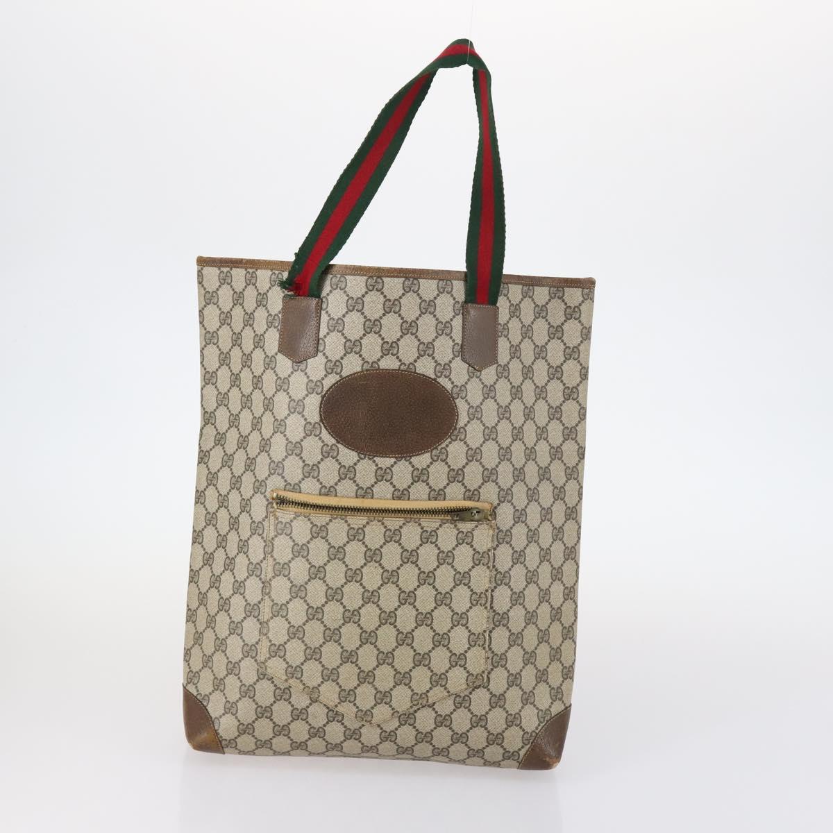 GUCCI GG Supreme Bamboo Shoulder Bag PVC 3Set Beige Black Auth BA4818