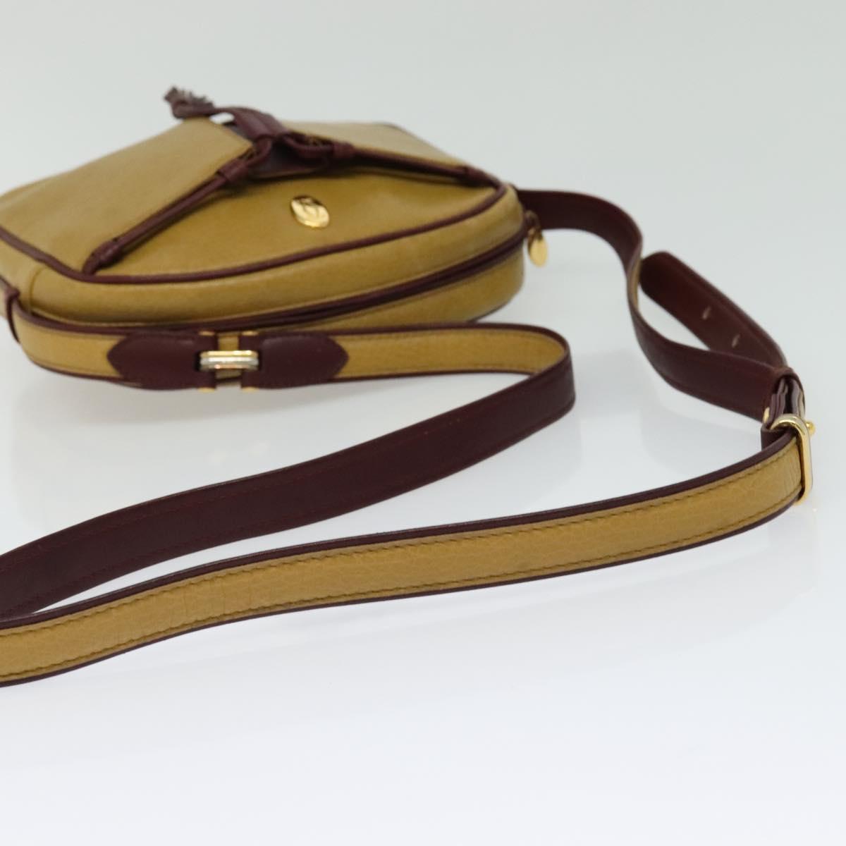 CARTIER Must Line Shoulder Bag Leather Beige Gold Auth BA4825