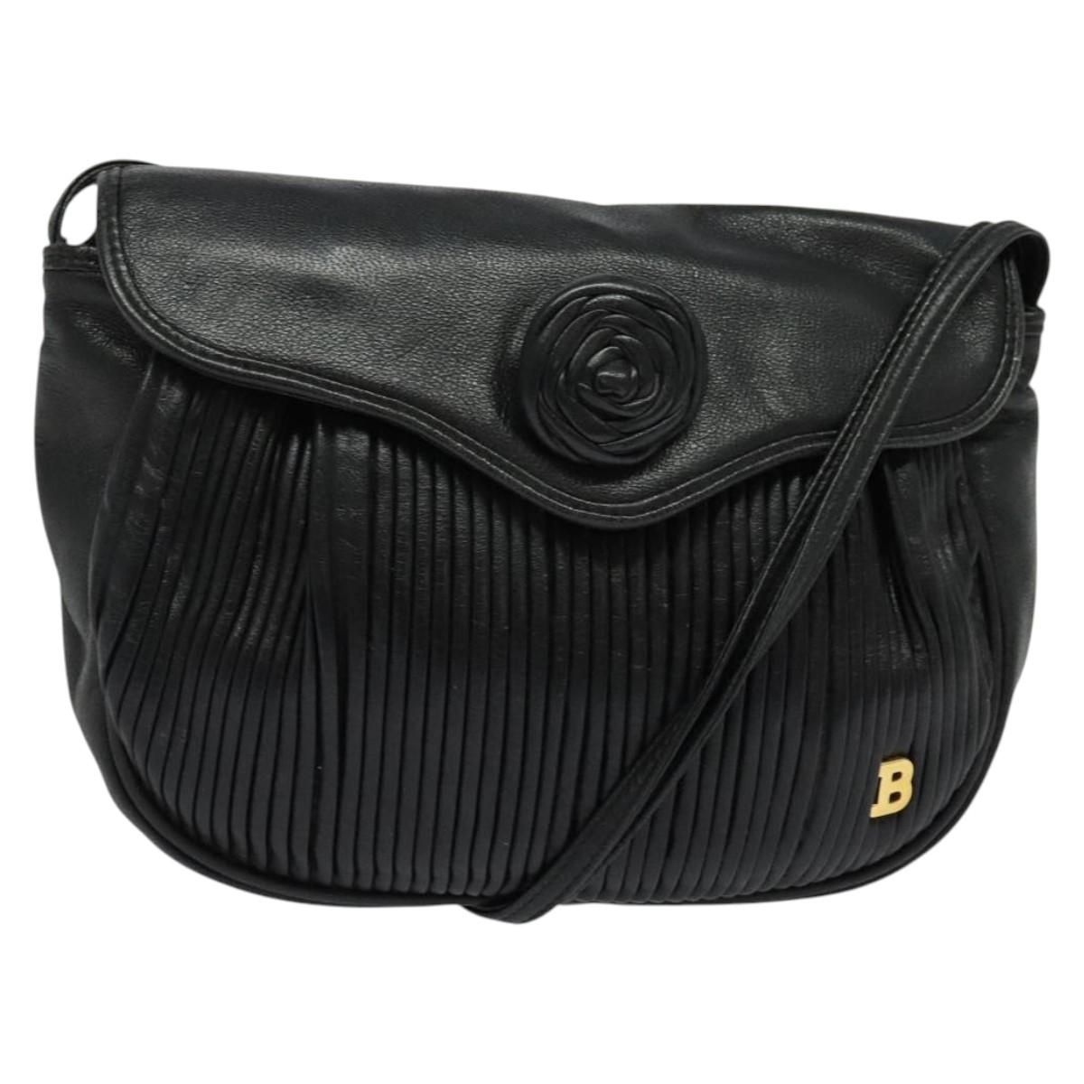 BALLY Shoulder Bag Leather Black Gold Auth BA4829