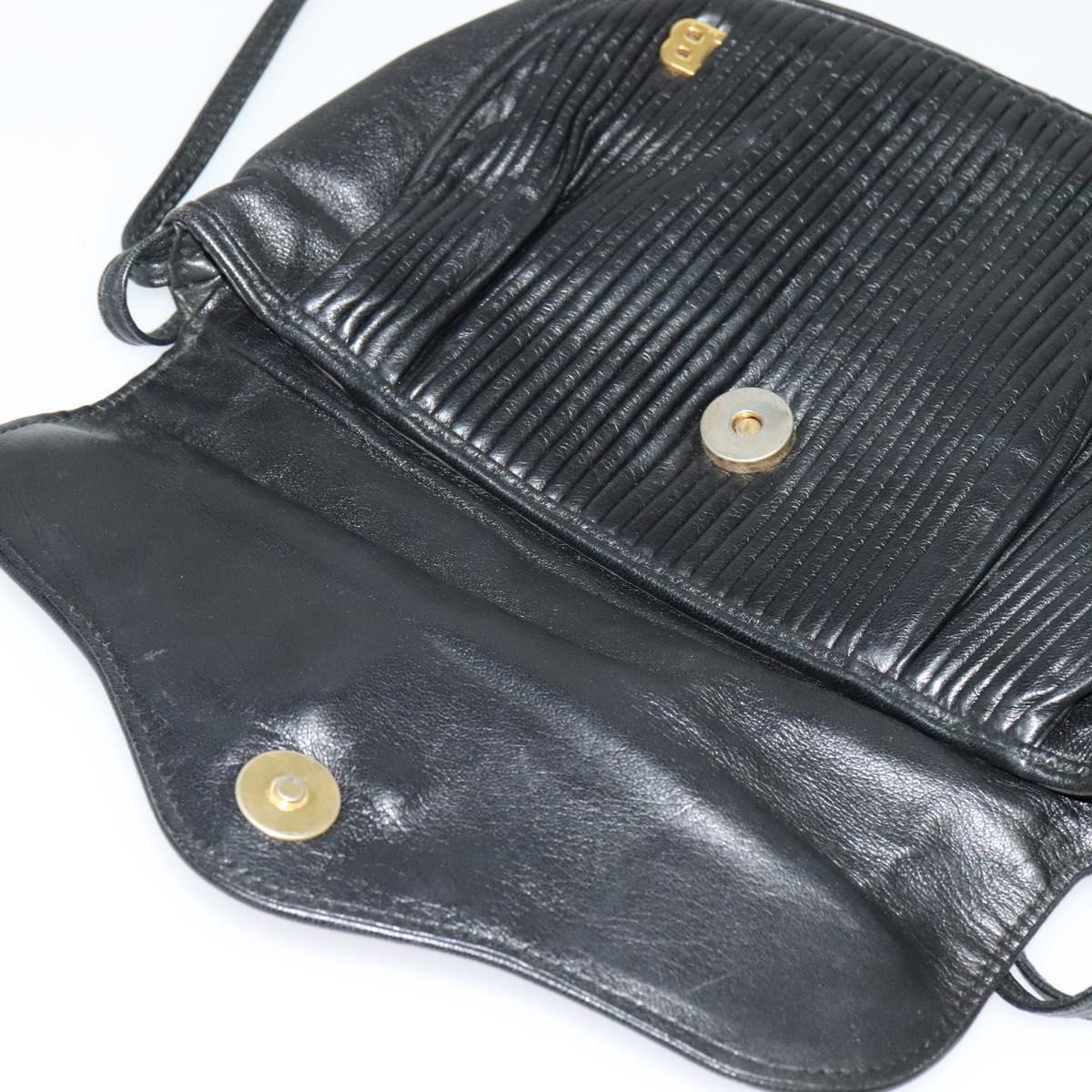 BALLY Shoulder Bag Leather Black Gold Auth BA4829