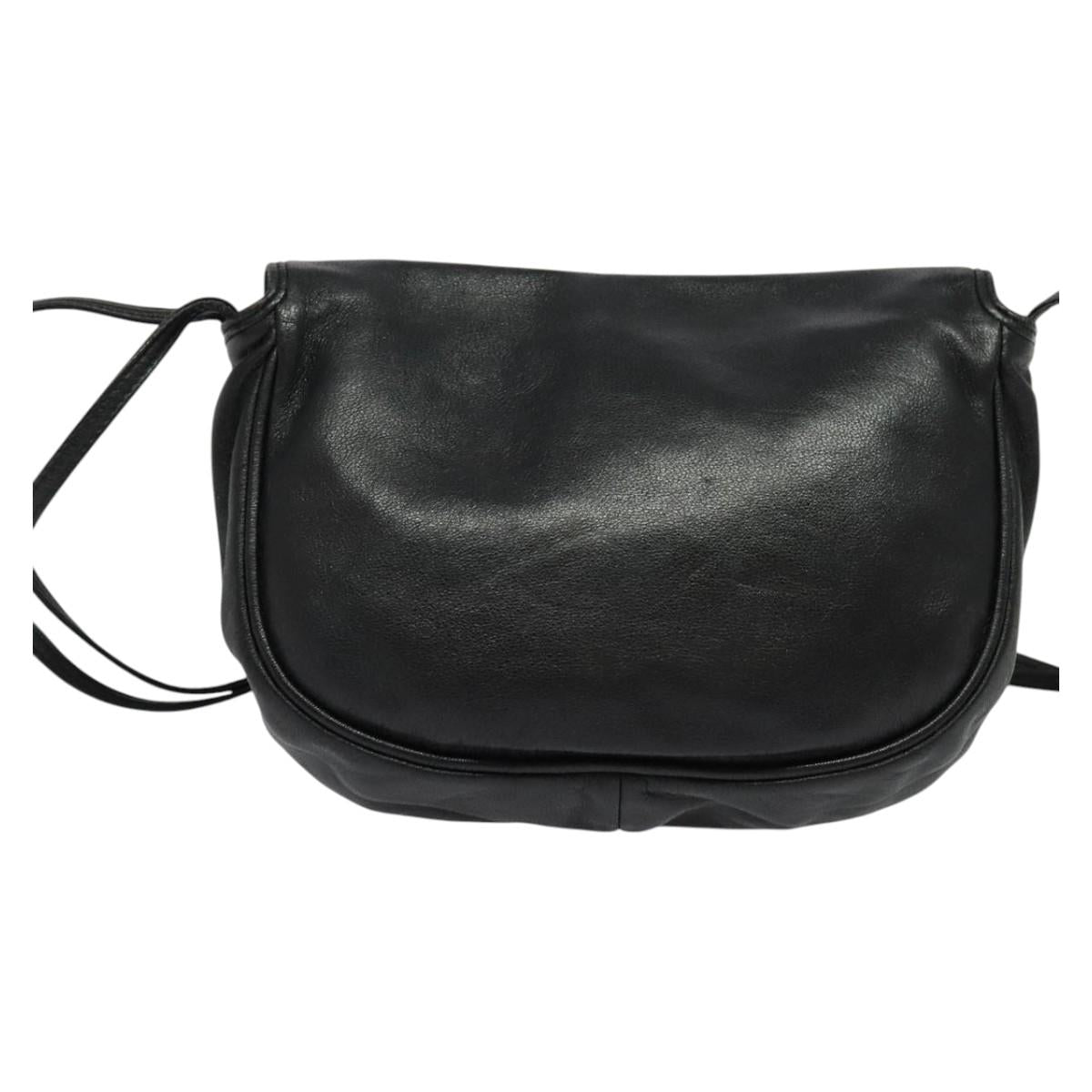 BALLY Shoulder Bag Leather Black Gold Auth BA4829