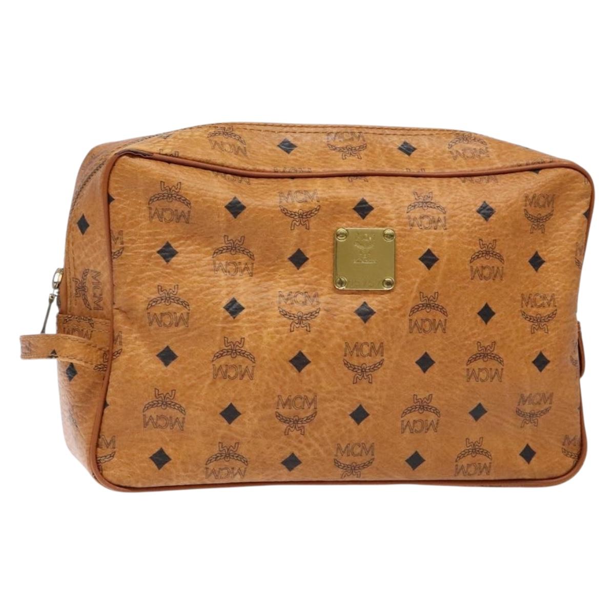 MCM Logogram Vicetos Clutch Bag PVC Leather Brown Gold Auth BA4837