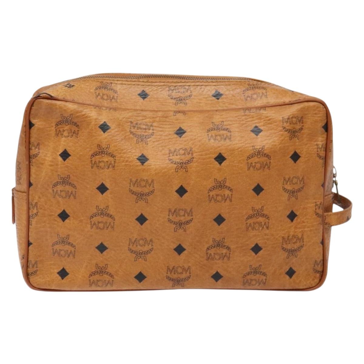 MCM Logogram Vicetos Clutch Bag PVC Leather Brown Gold Auth BA4837