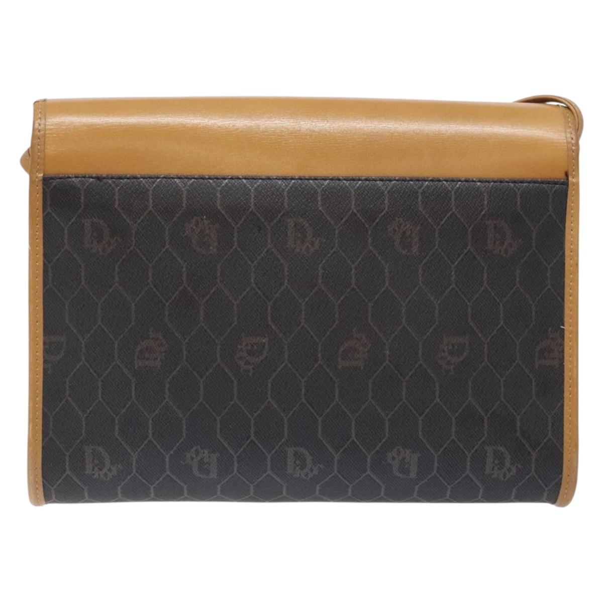 Christian Dior Honeycomb Canvas Shoulder Bag PVC Black Gold Auth BA4862