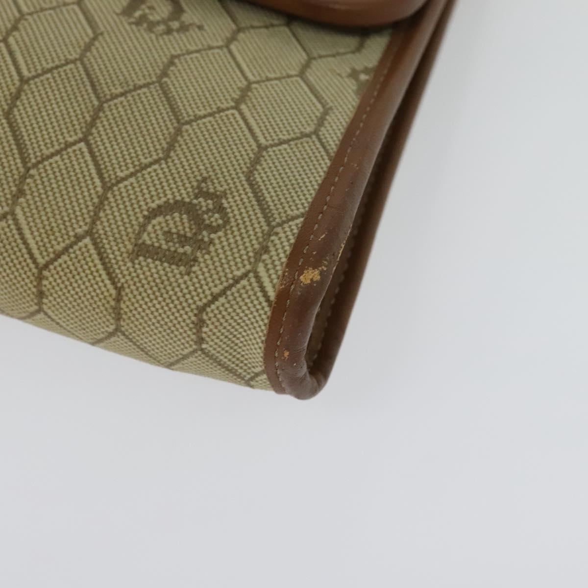 Christian Dior Honeycomb Canvas Chain Shoulder Bag PVC Beige Gold Auth BA4864