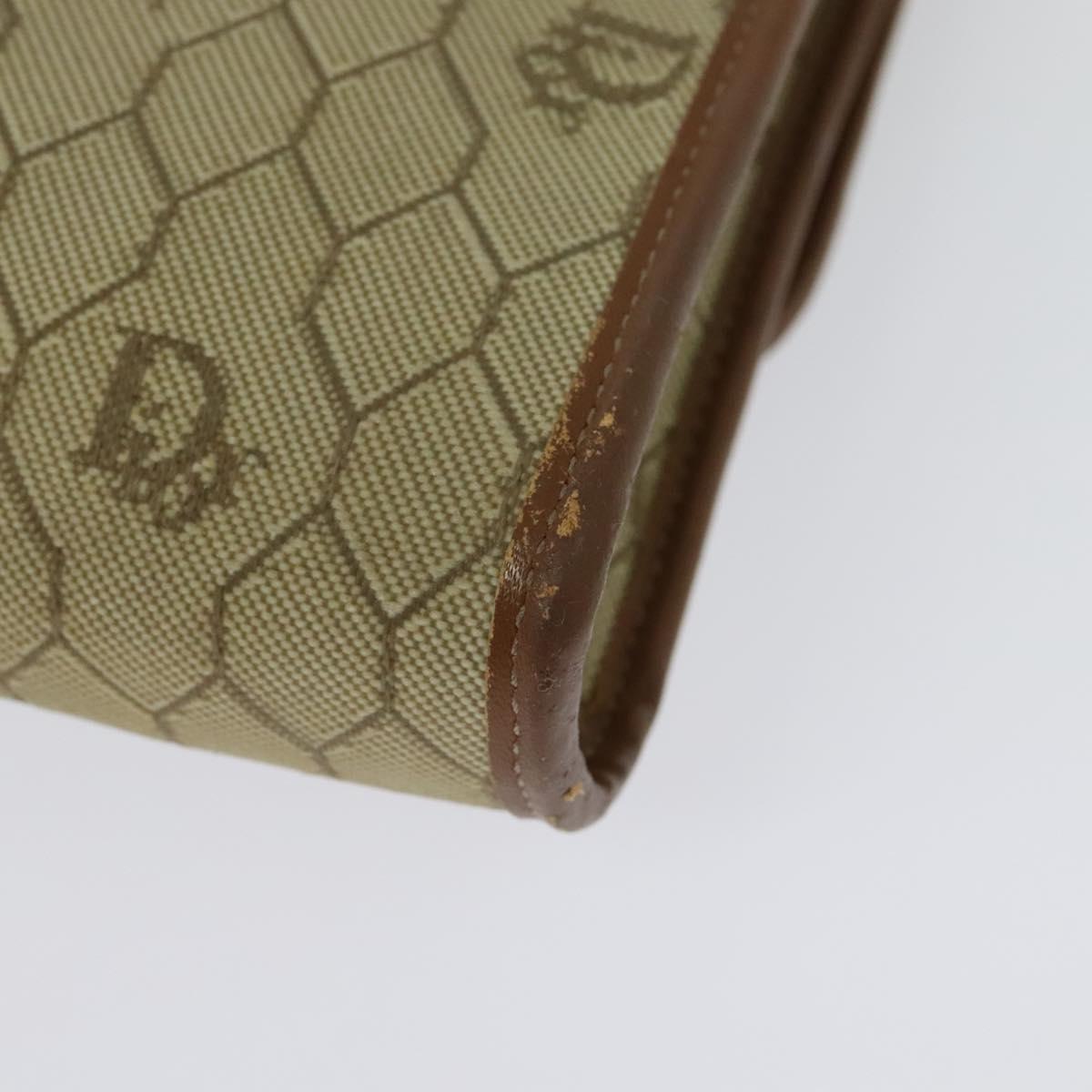 Christian Dior Honeycomb Canvas Chain Shoulder Bag PVC Beige Gold Auth BA4864
